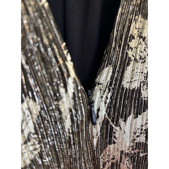 MSK Gold & Black Floral Pleated Metallic Maxi Wide Leg Pantsuit Romper Size - PL - Picture 3 of 7